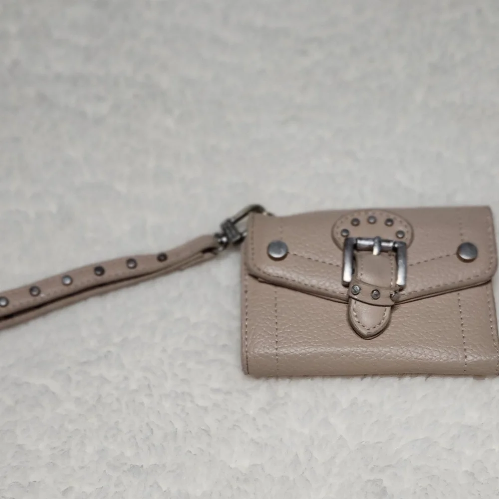 Steve Madden Taupe Pebbled Wristlet with Studded Buckle